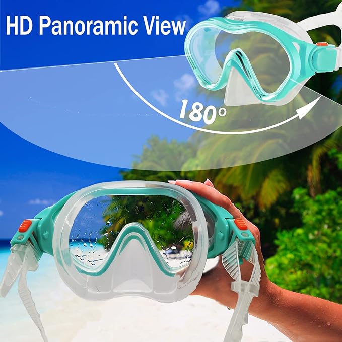 Kids Mask Fins Snorkel Set Snorkeling Packages, with Diving Mask, Snorkel, Adjustable Swim Fins, Mesh Bag, Anti-Fog Anti-Leak Snorkeling Gear for Kids for Snorkeling Swimming Diving