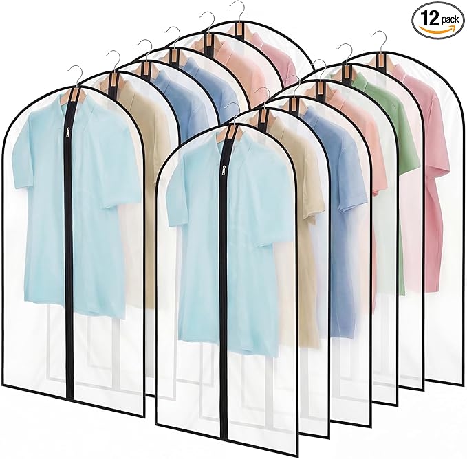 12 Pack Garment Bags 60 * 100cm, 40in PEVA Translucent Garment Covers, Suit Storage Bags, Dress Organizer Bags Used To Protect Shirts, Winter Coats, Jackets
