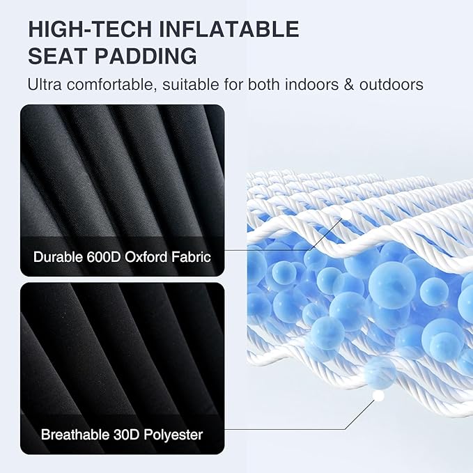 High Back Camping Chairs Inflatable Portable Camping Chair Lightweight Compact Folding Chairs with Carry Bag for Outdoor Backpacking Hiking Beach Lawn Fishing (Black)