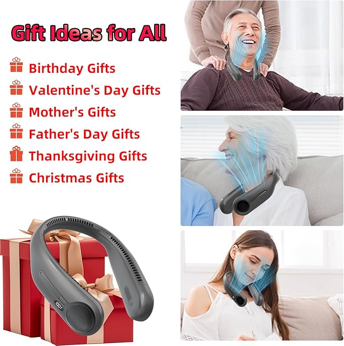 Portable Neck Fan,Hands Free Personal Wearable Bladeless Fan,6000mAh USB Rechargeable,360° Cooling,LED Display,4-Speeds,Birthday Gifts for Men Women Dad Mom,Outdoor Indoor Travel Camping (Dark grey)