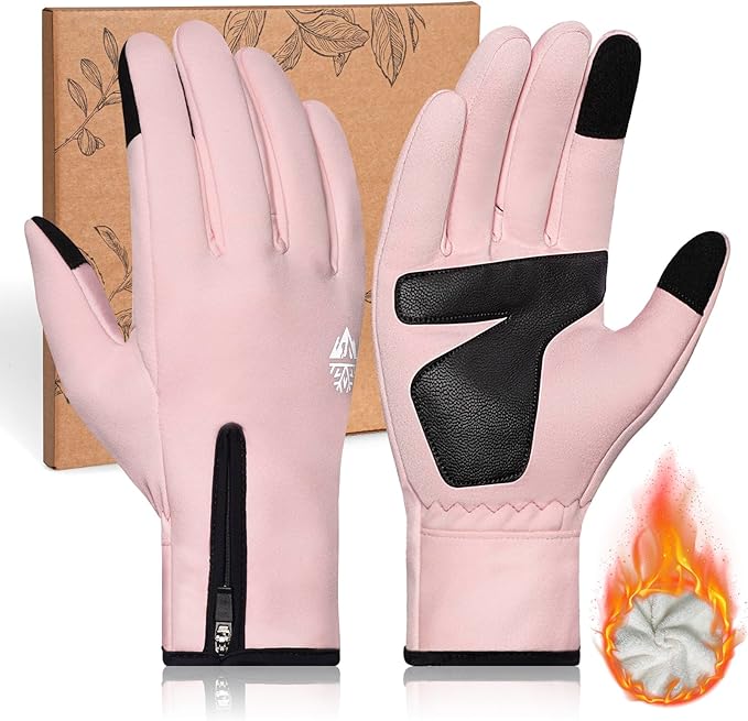 RIGWARL Winter Gloves Men and Women Medium-Thick, Gloves for Cold Weather with Thermal Plush, Touchscreen Running Glove Adjustable Zippered Wrist for Walking The Dog Hiking Camping Cycling Work