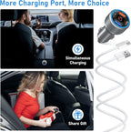 USB C Car Charger, 65W 4-Port 12V USB Car Power Cigarette Lighter Adapter with Voltage Display QC/PD 3.0 Super Fast Charge Type C Car Charger for iPhone 17 16e 15 Pro Max Air Pad Pro+4 Pack C Cords