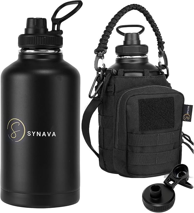 64oz Insulated Water Bottle with Bag - Half Gallon Tactical Water Bottle with Paracord Handle — Wide-Mouth BPA-Free Stainless Steel - Ideal for Hiking, Hunting, Sportsg & Travel
