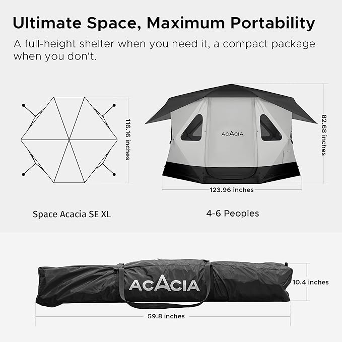 Space Acacia Lite Camping Tent | 2/3/4/8 Person Pop Up Tents for Camping | Lightweight & Durable Beach Tent | Level 7 Wind Resistance, UPF 50+ | Quick Setup for Camping & Backyard