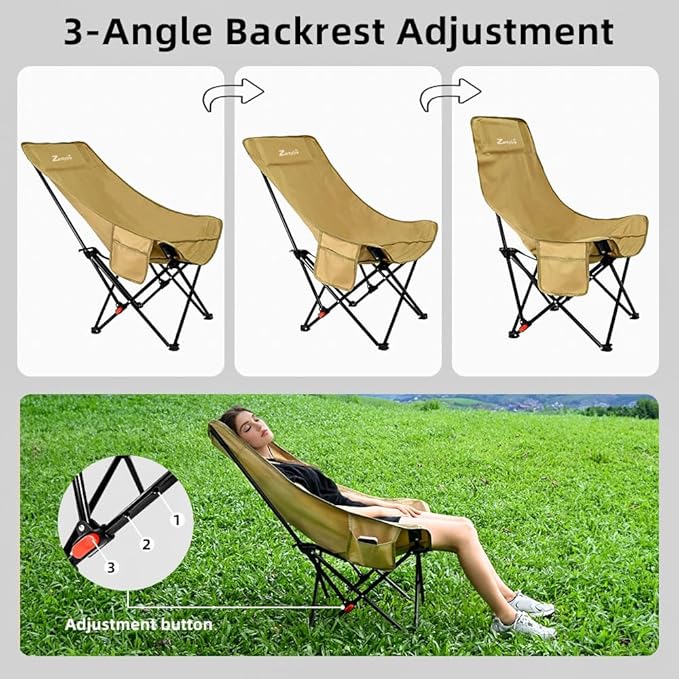 Folding Camping Chair Set of 3, Portable Adjustable Camp Chairs & Black Table, Large Lawn Chair Portable for Adults Hiking, Fishing, Picnic, Outdoor BBQ, Travel, Sports, & Storage Bags