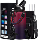 32OZ Insulated Water Bottle with Straw - Spout Lid, Sweat-Proof & BPA-Free Metal Reusable Water Bottles, Wide-Mouth Vacuum Insulated Bottle with Paracord Handle, Bottle Sleeve Bag & Protective Boot