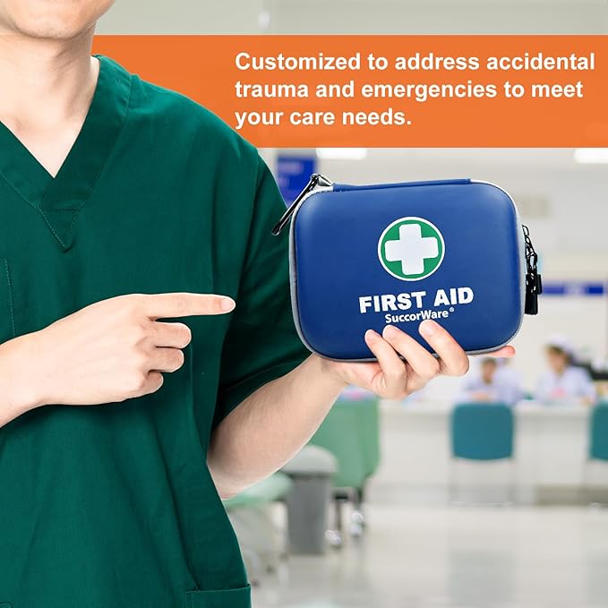 150 Pieces Mini First Aid Kit - Small Medical Kit with Hard Shell - Emergency First Aid Kit for Car, Travel, Home, Outdoor, Office, Camping, Hiking (Blue)