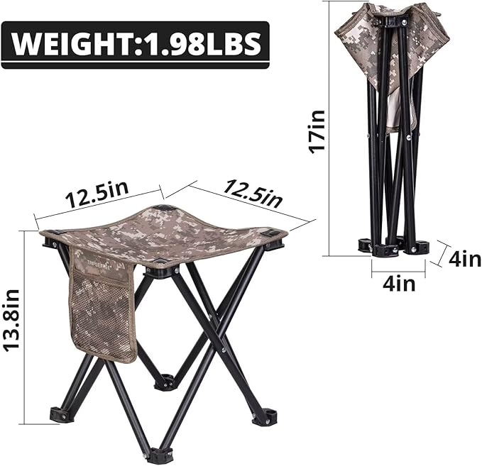 TRIPLE TREE 1 Pack Camping Stool, 13.8 Inch Camouflage Portable Folding Stool for Outdoor Walking Hiking Fishing 400 LBS Capacity with Carry Bag