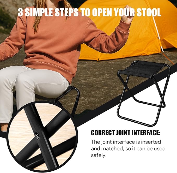 Camping Stool, Portable Folding Stool with Carry Bag, 12in Portable Folding Chair Collapsible Camp Stool Outdoor Footstool for Travel Walking Hiking Fishing Picnic Barbecue (Black)