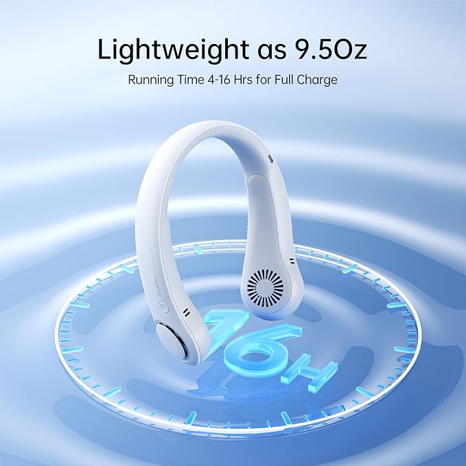 JISULIFE Portable Neck Fan, Hands-Free Bladeless, 5 Speeds, 4000 mAh Battery Operated Wearable Personal Fan, Twistable, Rechargeable, Gift for Women Men-Grey