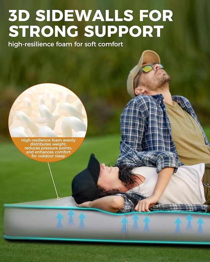 KingCamp 6" Thick Self-Inflating Camping Sleeping Pad, 4-Season Outdoor Sleeping Mat, Waterproof & Durable, Fast Inflation, Ideal for Camping, Hiking, Car, Tent