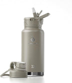 IDEUS Insulated Stainless Steel Water Bottle with 2 Leak-Proof Lids, Thermal Water Flask for Hiking Biking, 32oz, Celadon