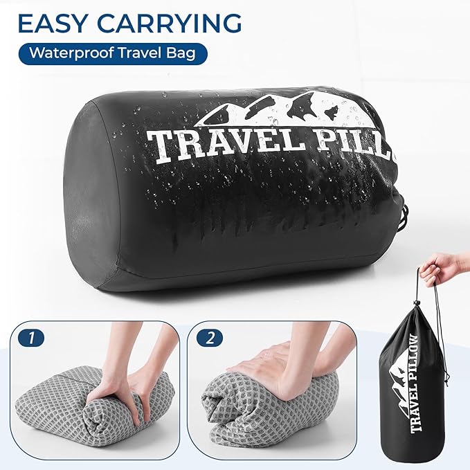 Travel Pillow Memory Foam Pillows, Ergonomic Wave Cervical Neck Pillow for Neck Pain Relief, Compressible Medium Firm Side Sleeper Pillow, Ideal for Camping, Office, Home & Bed (Light Grey, S)