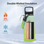 Trebo 32 oz Water Bottle Insulated with Lid and Straw, Double Wall Vacuum Stainless Steel Sports Flask with Paracord Handle, Keep Hot 24 Hours & Cold 48 Hours Water Cup with 3 Lids, Dark Green