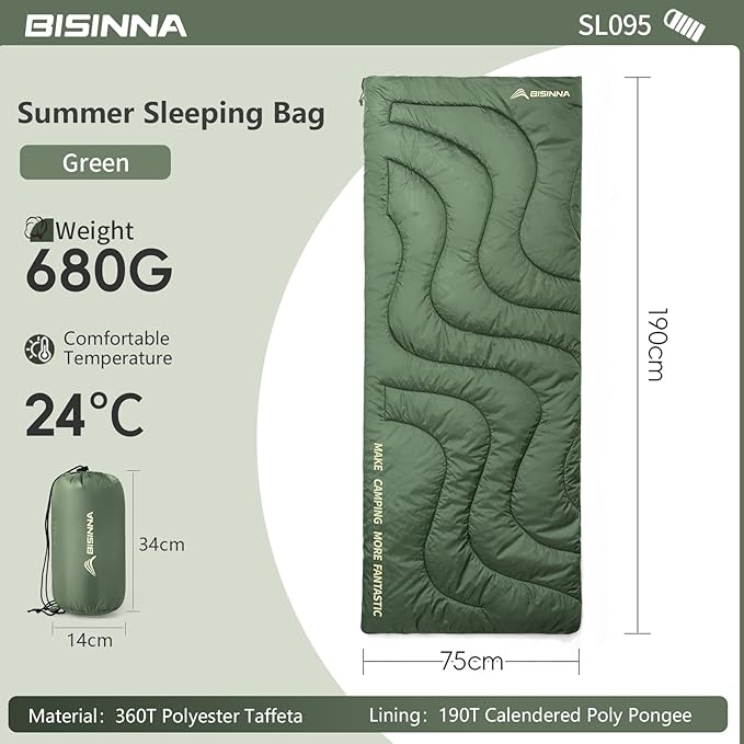 BISINNA Ultralight Sleeping Bag - Poratble Backpacking Lightweight Camping Wearm Weather 3 Season with Compression Sock for Adult Kids Outdoor Hiking