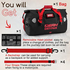 Waterproof Duffel Bag - Motorcycle Dry Bag Tail Bag with Large Storage Space, Waterproof Luggage Duffle Bags with Outer Mesh Zipper Pocket for Camping, Kayaking, Fishing & Traveling