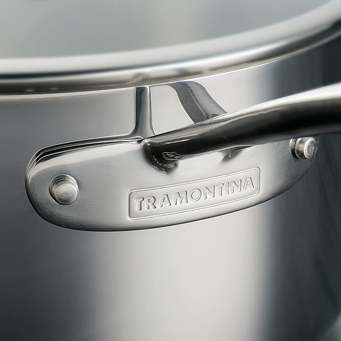 Tramontina Tri-Ply Clad Stainless Steel 4-Quart Sauce Pan with Glass Lid, Induction-Ready, Dishwasher-Safe, NSF-Certified, Made in Brazil
