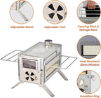 Portable Camping Wood Stove with View Glass and Cooking Function, 8 Stainless Steel Chimneys for Shelter, Hunting, Outdoor Cooking, and Heating (304 Stainless Steel)