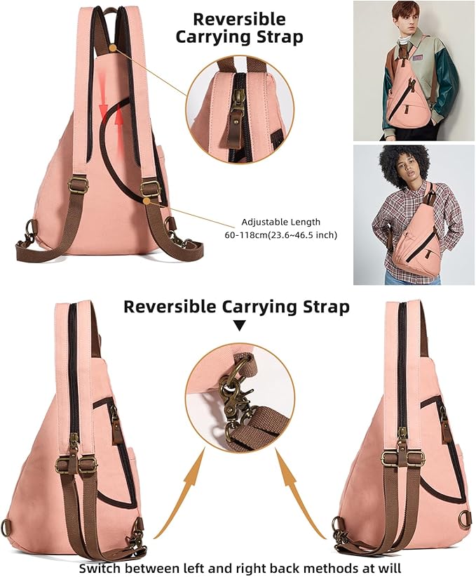 KL928 Canvas Sling Bag - Small Crossbody Backpack Shoulder Casual Daypack Rucksack for Men Women(Large Version)