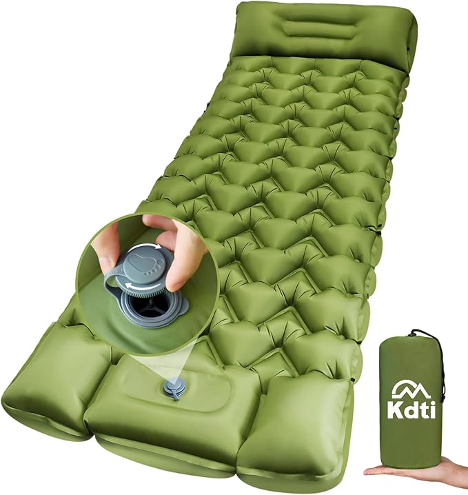 Camping Sleeping Pad with Pillow, Built-in Foot Pump Inflatable Sleeping Pad, Ultralight Air Mattress, Durable Waterproof Camping Pad for for Tent, Backpacking, Hiking