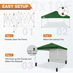 EAGLE PEAK Pop Up Canopy Tent with 1 Sidewall, Easy Setup Event Tent, Outdoor Sun Shade, Wheeled Carry Bag, Stakes and Guy Ropes, Instant Canopy 10x10, Green