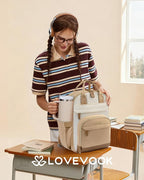 LOVEVOOK Laptop Backpack Women with Giant Tumbler Holder,15.6 inch Work Travel Backpack Computer Laptop Bag,Cute College Nurse Teacher Backpack Purse,Gifts for Women & Men,Yellow-Beige-Browny yellow