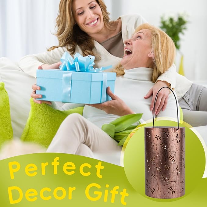 Boho Solar Lanterns Outdoor 2 Pack - Birthday Gifts for Women Mom Grandma Metal Hanging Solar Powered Unique Garden Decorative LED Lights for Outside Yard Patio(Dragonfly 2 Pack)