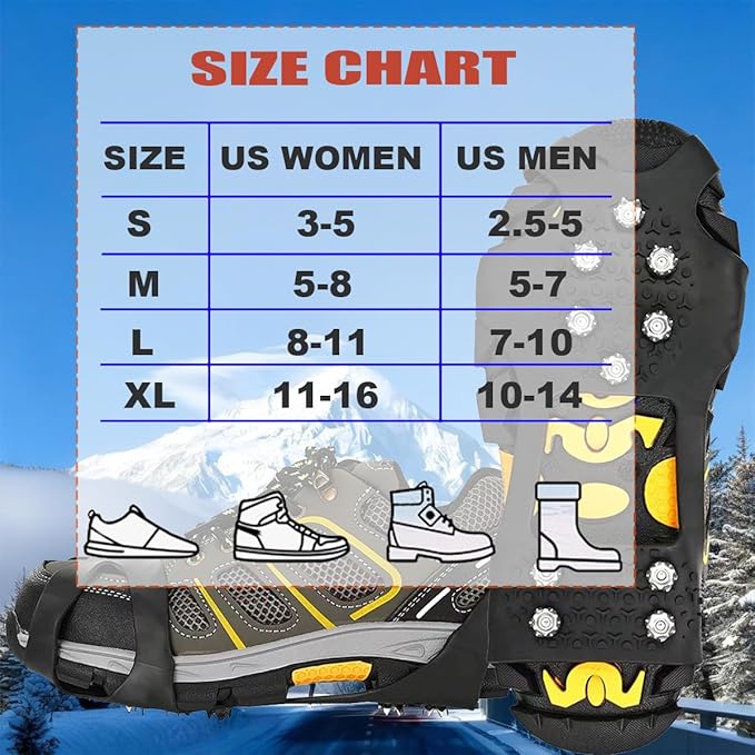 Ice Cleats for Shoes and Boots, Ice Snow Traction Cleats Grippers, Non Slip Shoe Ice Grippers,10 Steel Rubber Spikes Crampons Anti Easy Slip Studs Crampons Slip-on Stretch Footwear