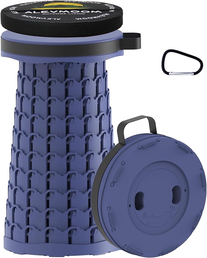 ALEVMOOM Upgraded Portable Collapsible Stool with Cushion, Telescoping Folding Stool for Adults, Lightweight Yet More Sturdy Capacity 600 lbs for Camping Fishing Hiking BBQ