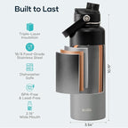 BUZIO Insulated Water Bottle with Straw Lid and Flex Cap, 40oz Modern Double Vacuum Stainless Steel Water Flask, Cold for 48 Hrs Hot for 24 Hrs Simple Thermo Canteen Mug