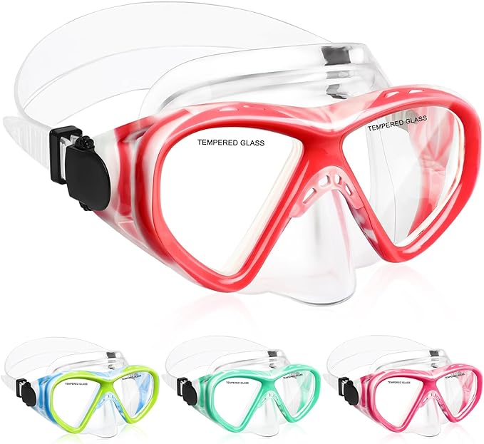 Kids Swim Goggles Snorkel Diving Mask for Boys Girls Ages 5-15, Two-Color Anti-Fog Swimming Goggles with Nose Cover