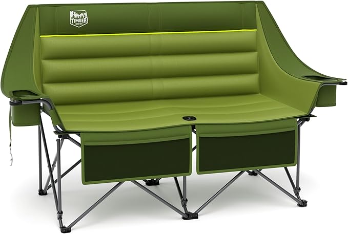 Timber Ridge Double Camping Chair, Heavy Duty Outdoor Folding Camp Couch, Loveseat Camping Chairs Perfect for Campsites, Patio/Lawn, Soccer Games or Other Youth Sports, Supports 600 lbs