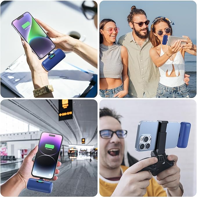 [2 Pack] Small Portable Charger for iPhone,Upgraded 5000mAh PD Fast Charging Power Bank, LCD Display Cute Mini Battery Pack Compatible with iPhone 14/14 Pro Max/13/13 Pro/12 Pro/11/XR/X/8,Blue+Purple