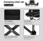 Northroad Folding Camping Chair Set of 4, Portable Collapsible Conversation Set w/1 Sofa, 2 Single Chairs, 1 Table for Family Patio, Outdoor Travel,Beach(Black)
