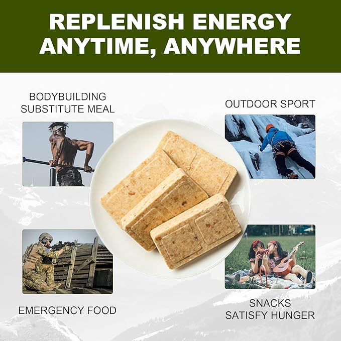 Meal Ready To Eat Emergency Food Rations, Long Self Life Survival Food Bars, High Eneger Bars for Camping, Hiking, Military，Outdoor Disaster, 40 Pack with 2 Tin Boxes