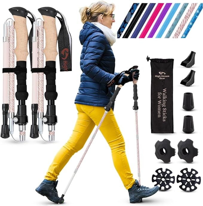 Walking Sticks for Men & Women - 14.5" Foldable Hiking Poles for Backpacking, Exercising and Traveling, Set of 2 Aluminum Nordic Collapsible Trekking Poles