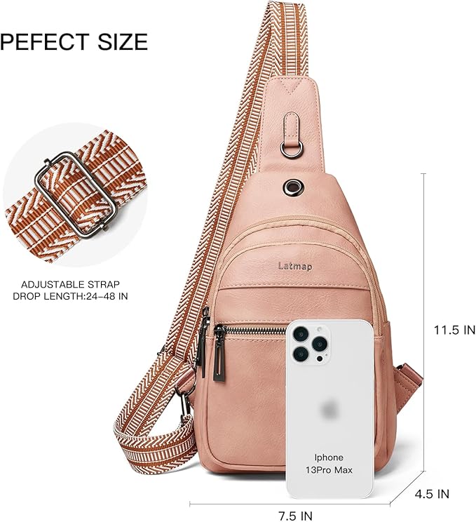 7L Sling Bag For Women Faux Leather Anti Theft Small Casual Daypack Backpack Fanny Pack Crossbody Chest Bags Purse Waterproof Light Pink