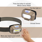 EverBrite Rechargeable Headlamp, LED Bright Motion Sensor Head Lamp Flashlight with 6 Modes, Adjustable Headlight for Adults with White Red Light, Water Resistant, Khaki, for Hiking, Running, Camping