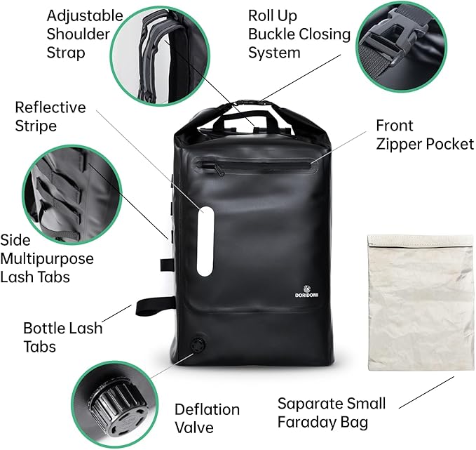 Faraday Bags Dry Bag - Black 30L Waterproof EMP Protection Backpack, RFID Signal Blocking Shield Faraday Dry Bag For Electronic Products Security, Protect Data Devices From Hacking, Tracking