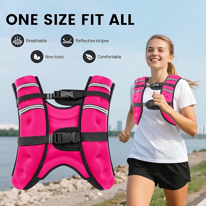 Weighted Vest for Woman Men,6lb/8lb/12lb/16lb/20Lb/25lb Weight Vest with Reflective Stripe Adjustable Buckle Strap Back Pocket Workout Strength Training Walking Jogging Running