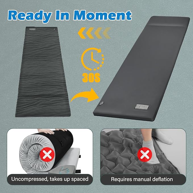 Sleeping Pad for Camping, Self Inflating Camping Pad with Pillow, 3.14" Compact Thick Memory Foam Camping Mattress Pad, Travel Portable Camp Sleeping Mat with Built in Pump