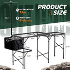 Folding Table with Sink and Double Shelf, Camping Table Height Adjustable Folding Grill Table, Portable Outdoor Table for Picnic,Camping,BBQ,Beach,69 x20 x32 Inches(Black)