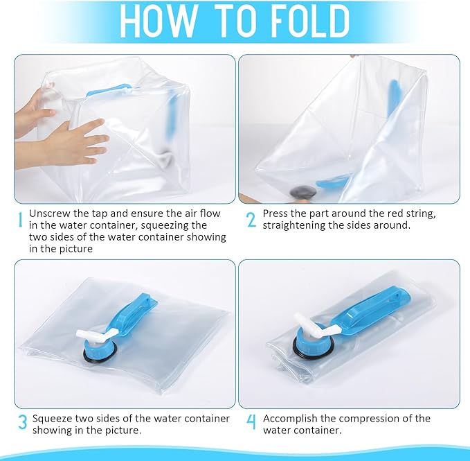 3 Pack Collapsible Water Container with Spigot, Foldable Camping Water Container Portable Camping Storage Carrier Jug for Outdoors Hiking Emergency Kit Backpack(Blue,5.3 Gallon)