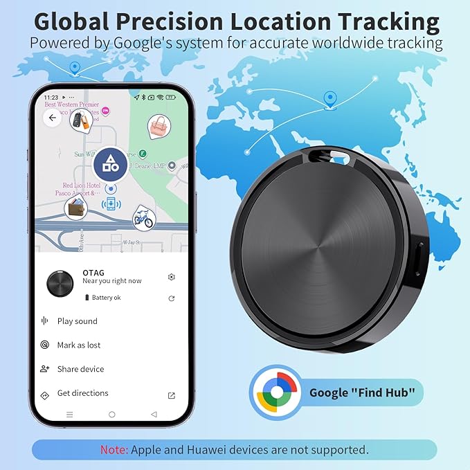 Tracker Tag for Android Luggage Tracker Tags Compatible with Google Find Hub App (Android Only) Bluetooth Tracker Key Finder and Item Locator for Wallets, Backpack, Suitcases-Black