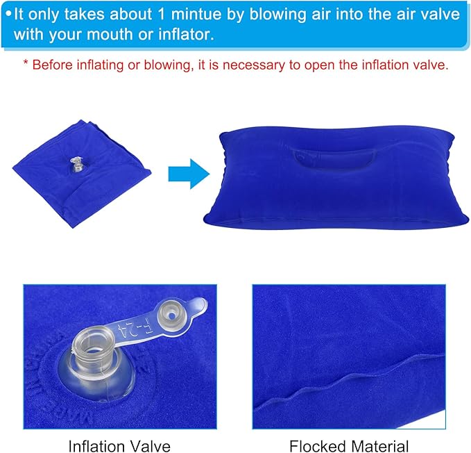 PATIKIL Inflatable Pillow, 2 Pack Squared Ultralight Camping Travel Pillow Desk Rest Neck Support for Hiking Backpacking Office, Dark Blue