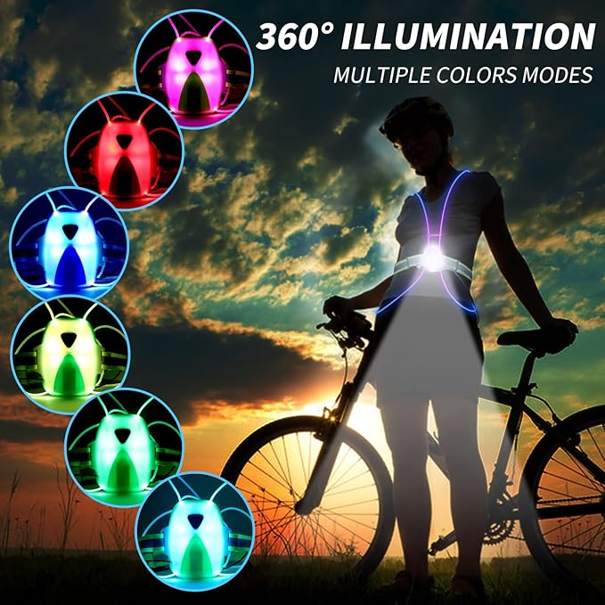LED Reflective Running Vest with Front Light,Running Lights for Runners,Reflective Running Gear for Men/Women Running,Cycling or Walking, High Visibility Warning LED Lights