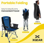 XGEAR Camping Chair with Padded Hard Armrest, Sturdy Folding Camp Chair with Cup Holder, Storage Pockets Carry Bag Included, Support to 400 lbs