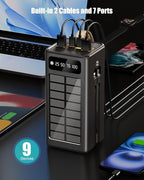 90000mAh Power Bank 35W Fast Charging with Solar Charger,Built-in USB-C/Lightning Cables High Capacity Portable Charger for Camping,Travel,Emergencies,Tech Devices| 9-Port PD/USB-C, LED Flashlight