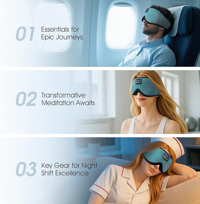 ZUMUSEN Bluetooth Sleep Headphones, 3D Wireless Music Eye Mask with Ultra-Thin Stereo Speakers, Adjustable Sleep Mask for Side Sleepers, Perfect for Travel, Meditation, Relaxation