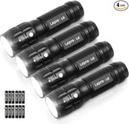 Lighting EVER LED Flashlights High Lumens, Small Flashlight, Waterproof, Adjustable Focus Flash Light for Outdoor, Emergency, Camping, AAA Batteries Included, 4 Pack